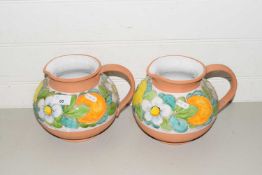 PAIR OF DECORATED TERRACOTTA JUGS
