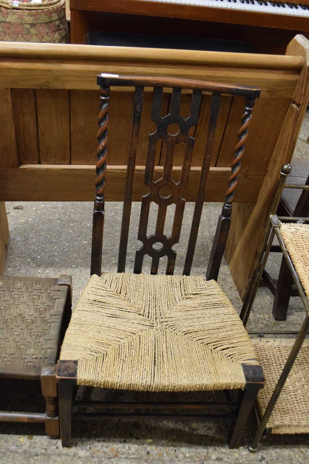 19TH CENTURY SIDE CHAIR WITH BARLEY TWIST SIDE SUPPORTS AND SISAL SEAT
