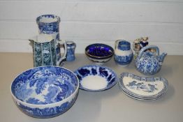 MIXED LOT VARIOUS BLUE AND WHITE CHINA WARES, COPELAND SPODE, SMALL STAFFORDSHIRE FIGURE ETC