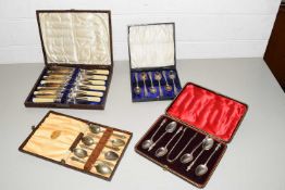 FOUR CASES VARIOUS SILVER PLATED TEA SPOONS AND OTHERS