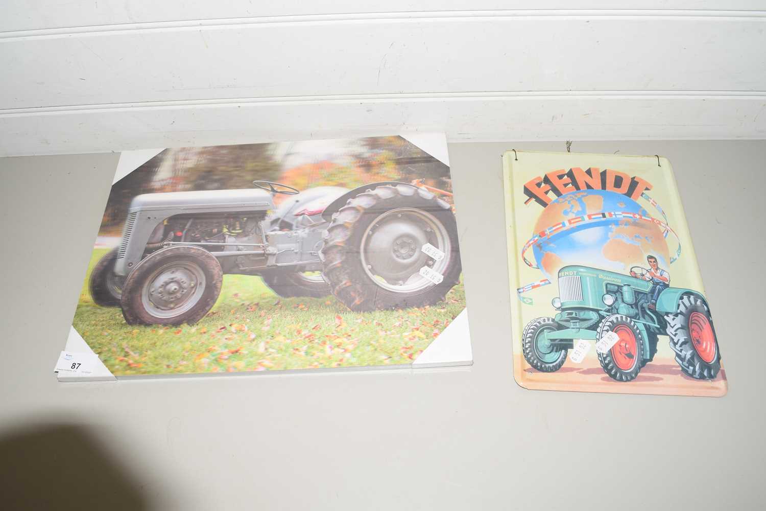 HOLOGRAPHIC PICTURE OF A GREY FERGUSON TRACTOR TOGETHER WITH A REPRODUCTION METAL FENDT