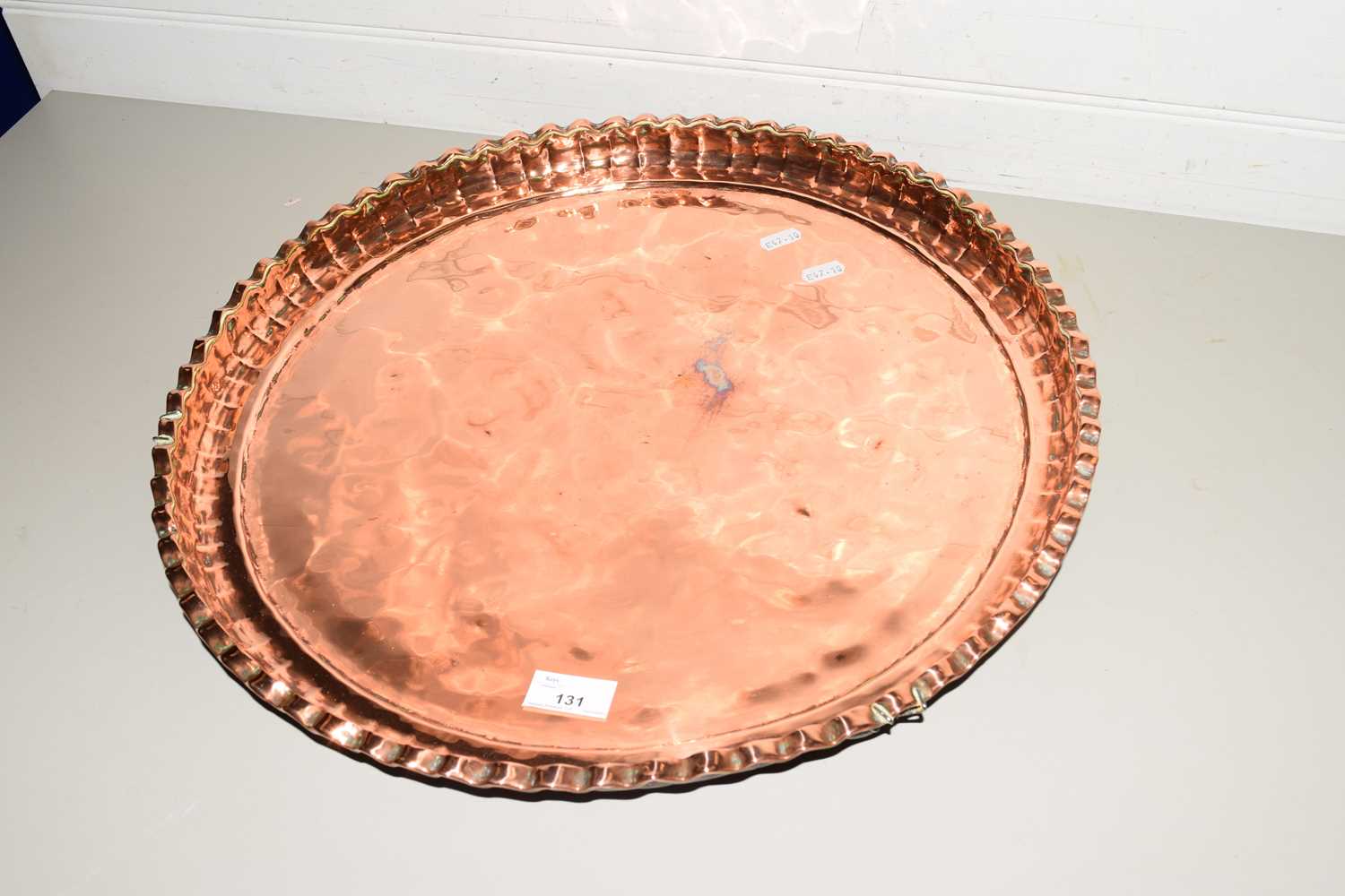 LARGE COPPER TRAY WITH CRIMPED RIM