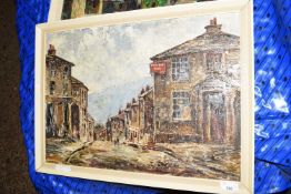 JAMES HARDAKER, NORTHERN STREET SCENE WITH THE BLACK BULL HOTEL, AND TOWNSCAPE WITH DISTANT