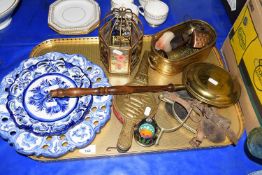 MIXED LOT VARIOUS CERAMICS, SMALL BELLOWS, BRASS WARES ETC