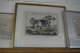 19TH CENTURY SCHOOL, STUDY OF RURAL HOUSE WITH RIVER IN FOREGROUND, WATERCOLOUR, UNSIGNED, F/G, 45CM