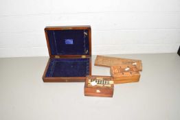 MIXED LOT COMPRISING TWO CRIBBAGE BOXES, CRIBBAGE BOARD AND A SMALL CUTLERY CASE (4)