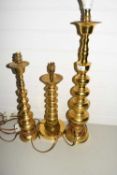 THREE VINTAGE BRASS TABLE LAMPS OF BOBBIN FORM