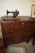 19TH CENTURY OAK FIVE DRAWER CHEST WITH TURNED KNOB HANDLES AND BRACKET FEET, 103CM WIDE