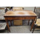 19TH CENTURY MAHOGANY FOLDING TEA TABLE ON TURNED LEGS, 90CM WIDE