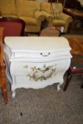 MODERN BOMBE TYPE THREE DRAWER CHEST DECORATED WITH ROSES, 84CM WIDE