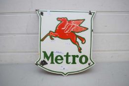 VINTAGE ENAMEL SHIELD FORM SIGN MARKED 'METRO'