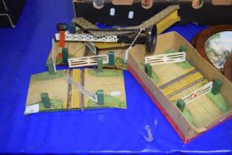 MODEL RAILWAY INTEREST - THREE METAL LEVEL CROSSINGS AND A METAL PEDESTRIAN BRIDGE AND A METAL