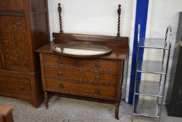 EARLY 20TH CENTURY OAK THREE DRAWER DRESSING CHEST WITH OVAL MIRROR, 107CM WIDE