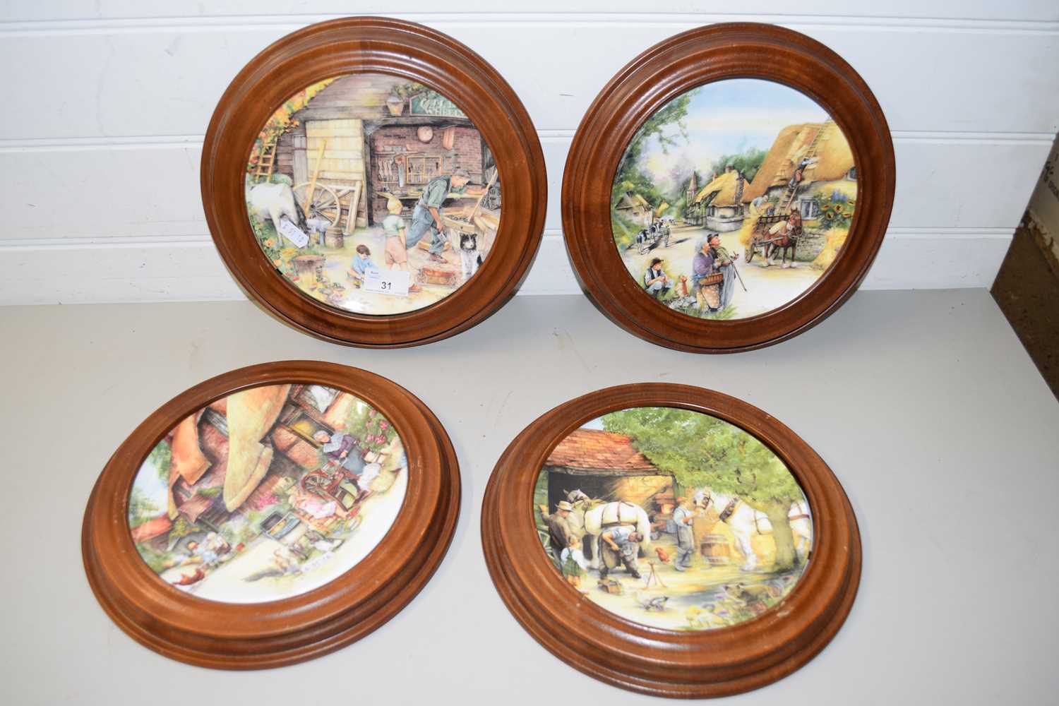 FOUR ROYAL DOULTON OLD COUNTRY CRAFTS PLATES IN WOODEN FRAMES