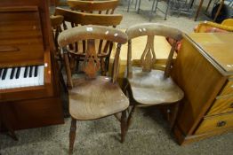 PAIR OF VICTORIAN ELM SEATED KITCHEN CHAIRS