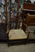 19TH CENTURY ELM AND ASH SPINDLE BACK CARVER CHAIR