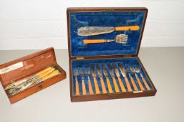 OAK CASED CANTEEN OF FISH CUTLERY PLUS A FURTHER SMALLER CASE OF FISH CUTLERY