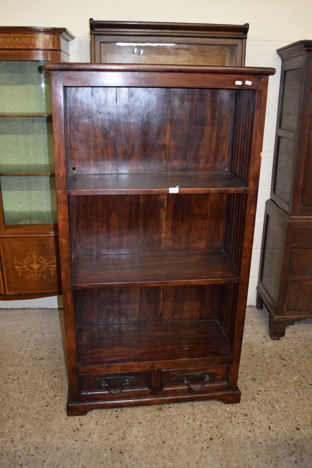 20TH CENTURY HARDWOOD BOOKCASE WITH TWO DRAWERS TO BASE