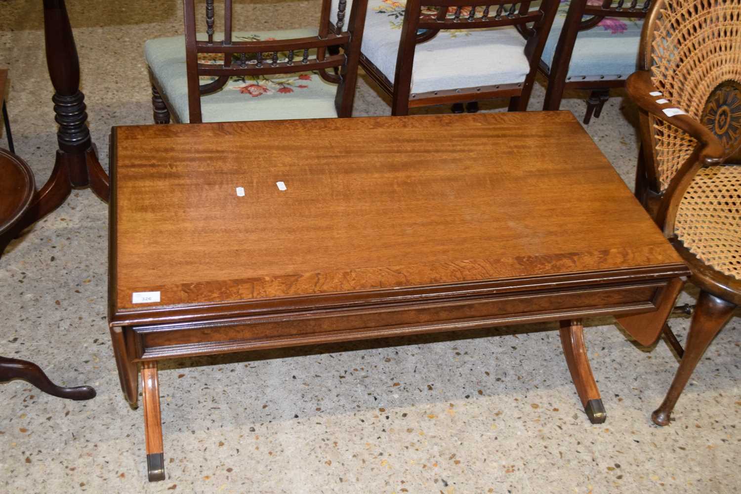 REPRODUCTION BURR WALNUT DROP LEAF COFFEE TABLE, 95CM WIDE