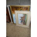 THREE PICTURES INCLUDED FRAMED WATERCOLOUR OF WEST BRADENHAM SCHOOL BY W C UTTING, FRAMED OIL ON