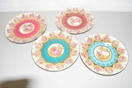 GROUP OF FOUR CONTINENTAL PORCELAIN PLATES, ALL WITH MEISSEN STYLE DESIGNS OF FIGURES IN LANDSCAPES,