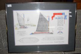 FRAMED PRINT AFTER PETER BANHAM FOR THE NORFOLK WHERRY TRUST DEPICTING THE NORFOLK WHERRY '