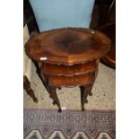 NEST OF THREE MAHOGANY EFFECT OCCASIONAL TABLES, LARGEST WIDTH APPROX 64CM