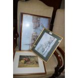 SELECTION OF FRAMED PICTURES INCLUDING WATERCOLOUR STUDIES OF A SPANIEL, TWO FRAMED COASTAL