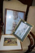 SELECTION OF FRAMED PICTURES INCLUDING WATERCOLOUR STUDIES OF A SPANIEL, TWO FRAMED COASTAL