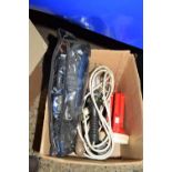 BOX CONTAINING VARIOUS ELECTRICAL ITEMS, TORCHES ETC
