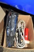 BOX CONTAINING VARIOUS ELECTRICAL ITEMS, TORCHES ETC