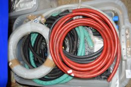 LARGE PLASTIC BOX OF HOSES AND WASHING MACHINE SPARES