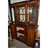 EDWARDIAN MAHOGANY SIDE CABINET WITH GLAZED CENTRAL SECTION SURMOUNTED BY MIRRORED BACK WITH