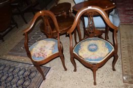 PAIR OF EDWARDIAN BENTWOOD MAHOGANY CORNER CHAIRS WITH NEEDLEPOINT UPHOLSTERY, EACH HEIGHT APPROX