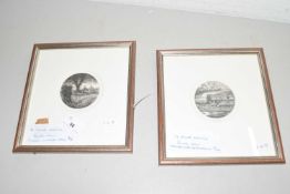 PAIR OF ETCHINGS BY N WARD, RURAL VIEWS, WHITE WHITWELL HALL AND SHOWERS OVER THE BLOOD HILLS