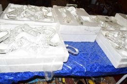 QUANTITY OF BOXES WITH GLASS CHANDELIER AND FITTINGS WITH INSTRUCTIONS FOR ASSEMBLY (6 BOXES IN