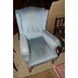 BUTTON BACK UPHOLSTERED FIRESIDE CHAIR, HEIGHT APPROX 1M