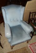 BUTTON BACK UPHOLSTERED FIRESIDE CHAIR, HEIGHT APPROX 1M