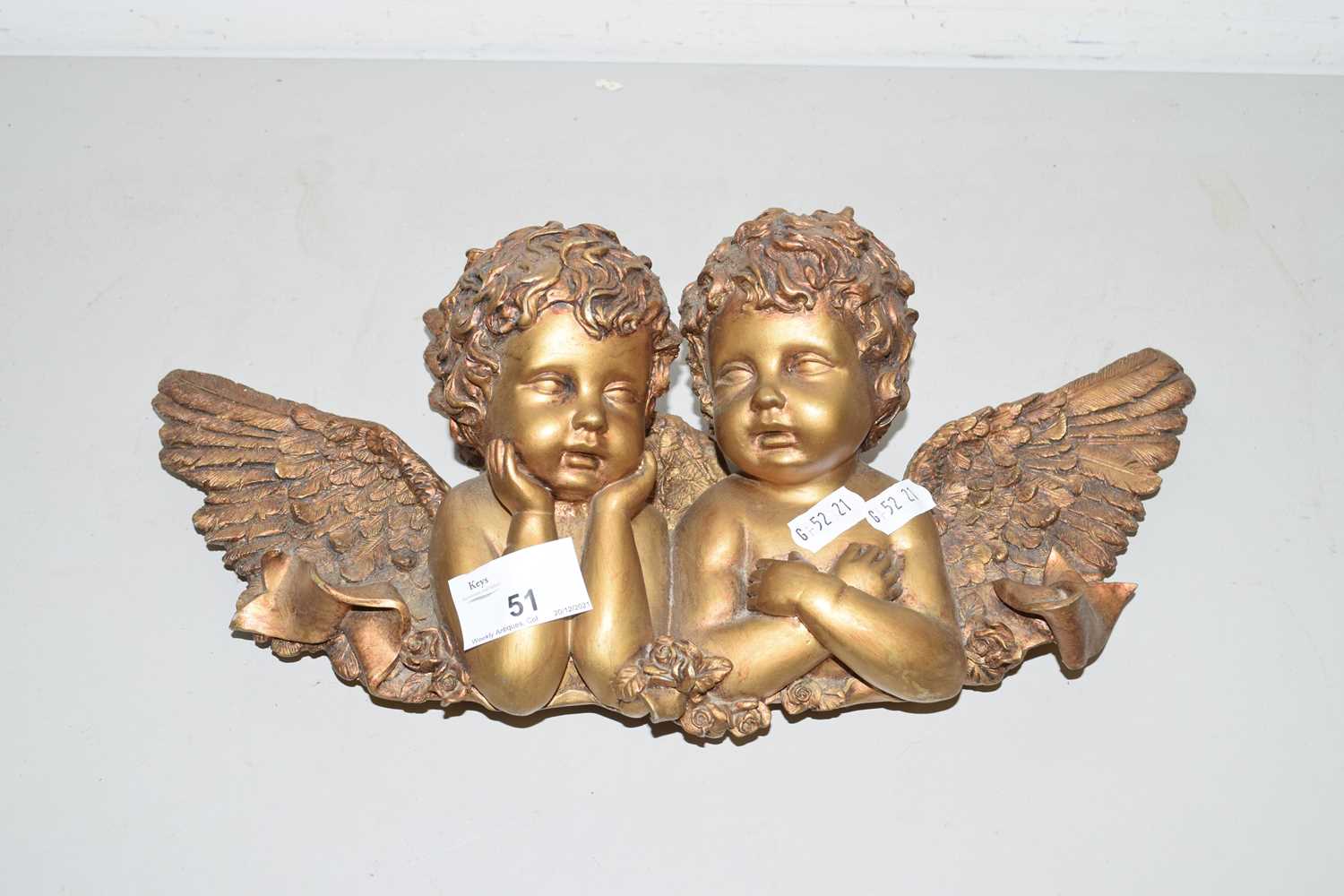 PAIR OF WOODEN ANGELS WITH GILT DECORATION