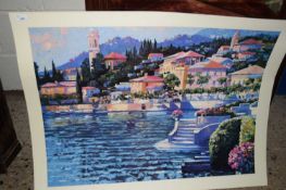 LARGE MOUNTED PRINT OF CONTINENTAL HARBOUR SCENE