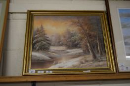 OIL ON BOARD, SIGNED MORLEY, OF A WINTER SCENE