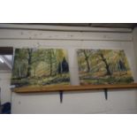 TWO WATERCOLOURS ON BOARD OF WOODLAND SCENES, SIGNED K GRANT