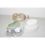 TWO JELLY MOULDS AND A DIMPLE HAIG GLASS BOTTLE