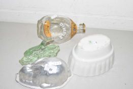 TWO JELLY MOULDS AND A DIMPLE HAIG GLASS BOTTLE