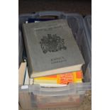 PLASTIC BOX CONTAINING QUANTITY OF BOOKS - SOME ROYAL INTEREST, SOME NEEDLEWORK