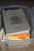 PLASTIC BOX CONTAINING QUANTITY OF BOOKS - SOME ROYAL INTEREST, SOME NEEDLEWORK