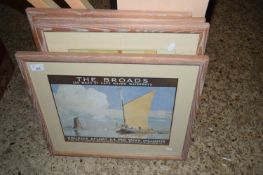 SET OF FRAMED REPRODUCTIONS OF MID-20TH CENTURY NORFOLK BROADS TRAVEL PRINTS, EACH FRAME WIDTH