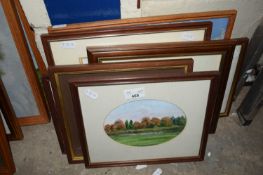 QUANTITY OF FRAMED PICTURES INCLUDING SMALL WATERCOLOUR OF A WOODLAND SCENE, INITIALLED PR,