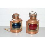 TWO COPPER LAMPS, ONE MARKED 'STARBOARD' THE OTHER 'PORT'