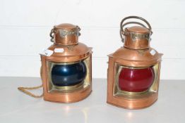 TWO COPPER LAMPS, ONE MARKED 'STARBOARD' THE OTHER 'PORT'